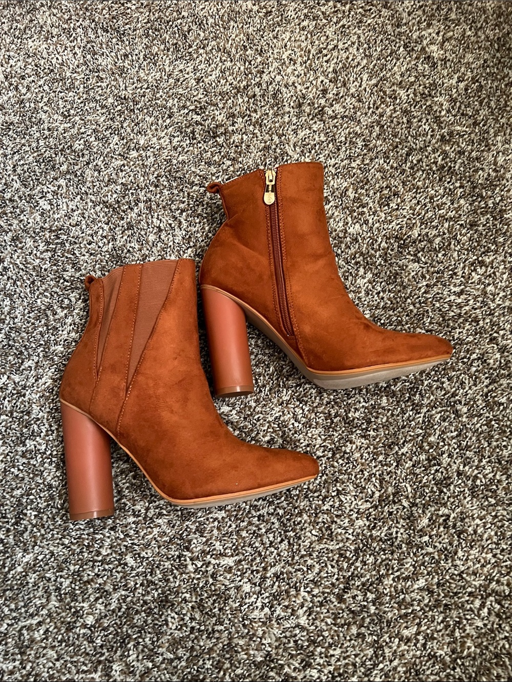 Cape Robbin Burnt Orange Suede Block Heel Ankle Boots